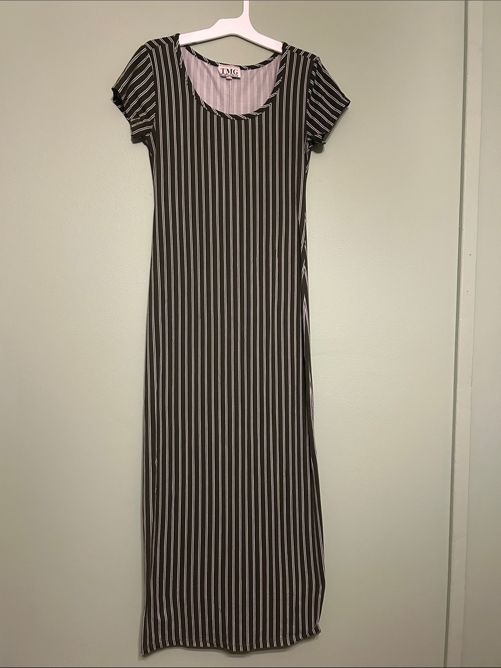Green and White TMG Striped Maxi Dress